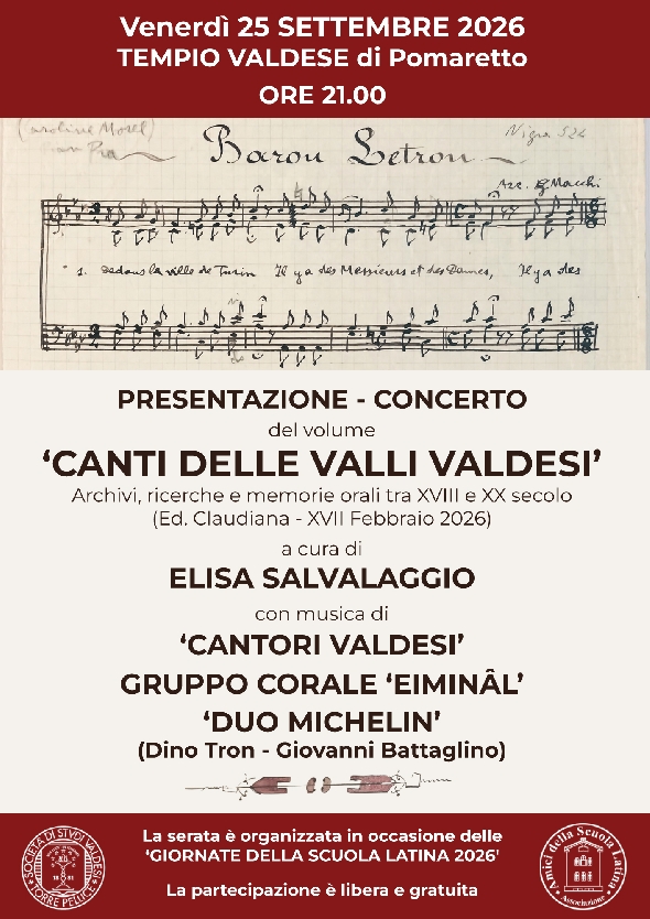 Presentazione-Concerto del volume  CANTI DELLE VALLI VALDESI 