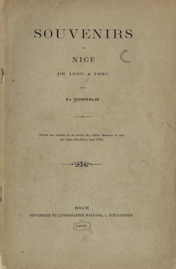 Souvenirs de Nice de 1830 a 1860, E. Corinaldi